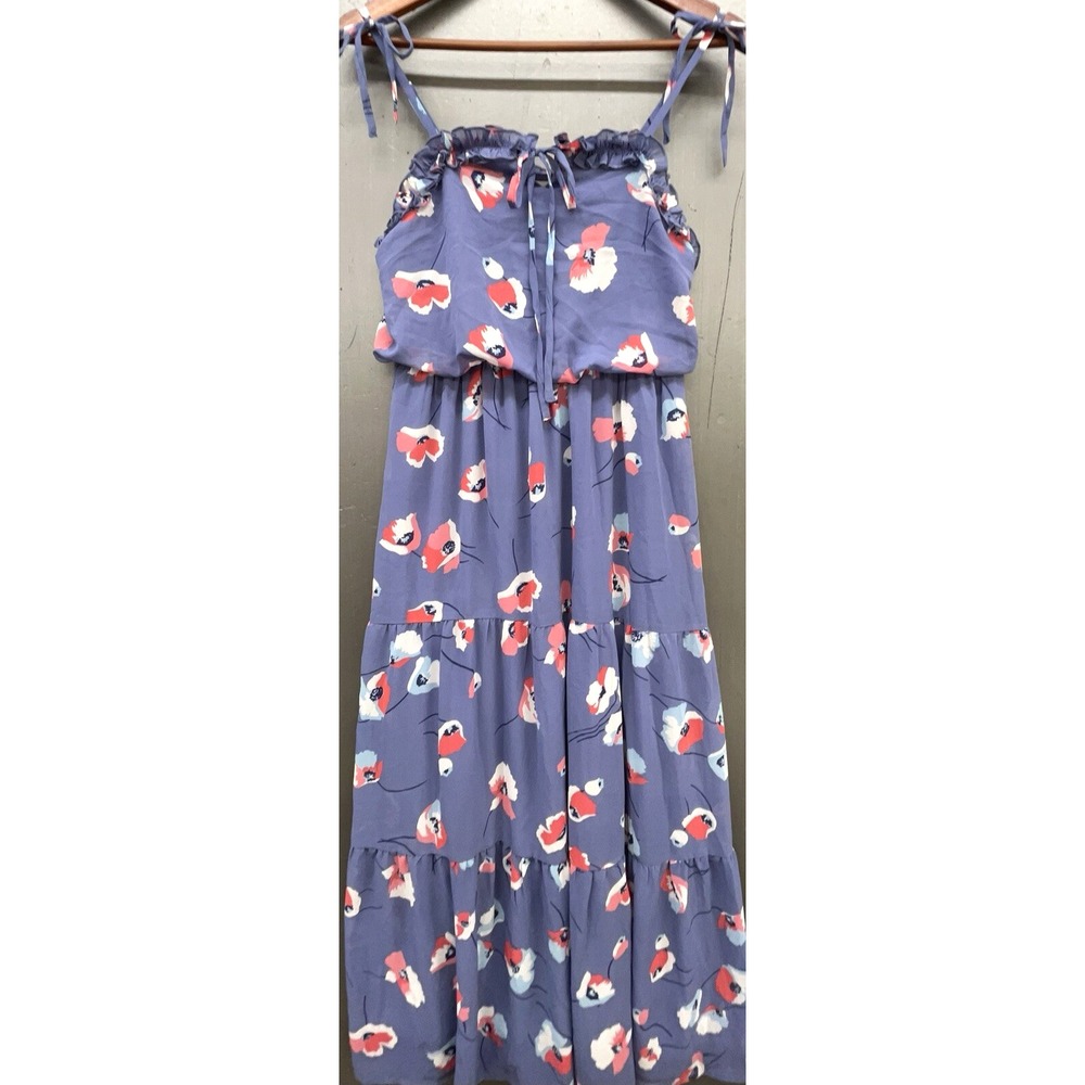 Women Dress M Purple Blue Floral Poppies Spaghetti Straps Boho Fairy Romantic